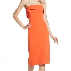 Strapless Orange Midi Cocktail Dress